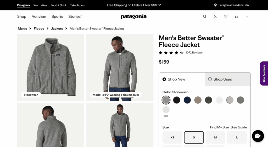 Image of the Patagonia PDP what is a customer touch point